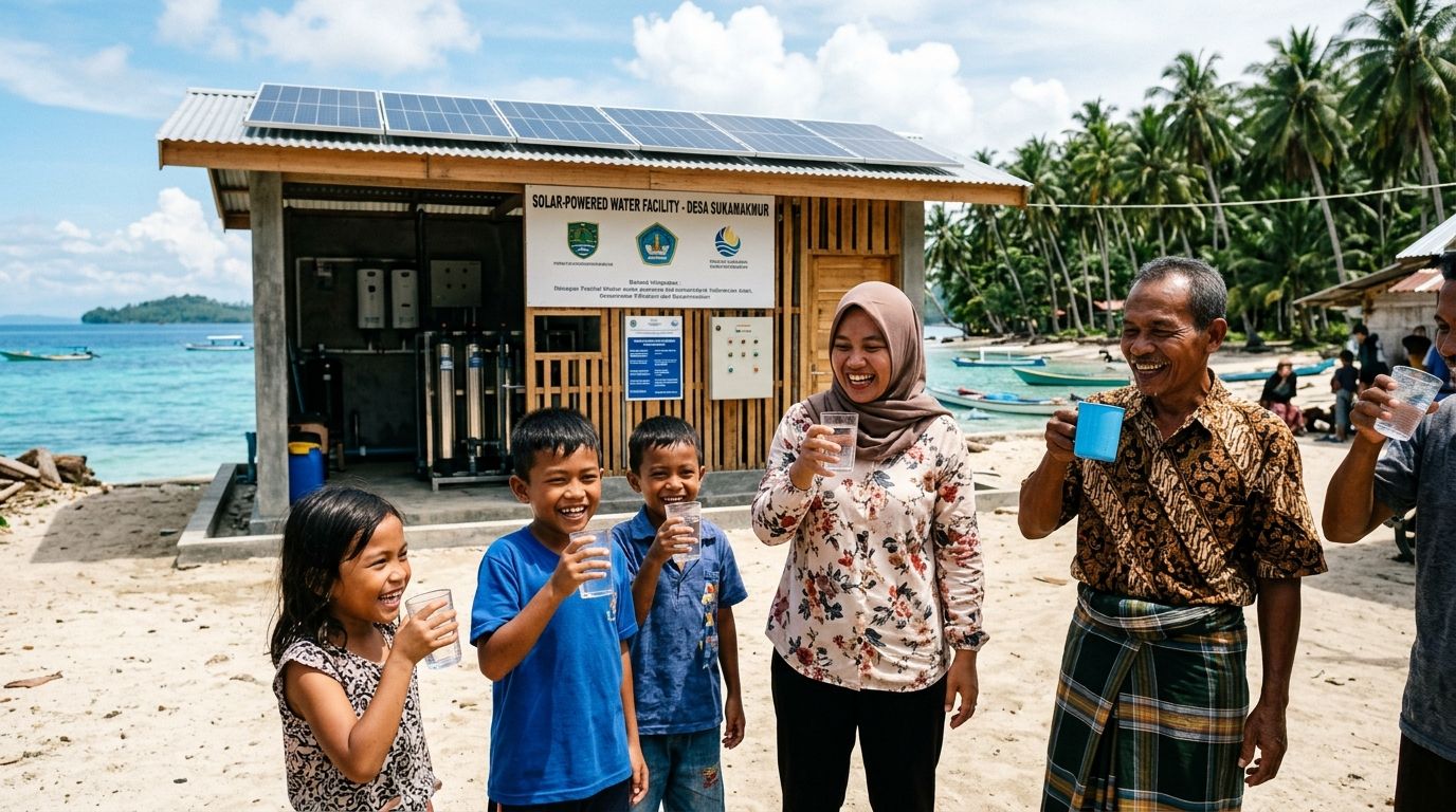 Senyum Warga Pulau Sabutung Nikmati Air Bersih Siap Minum dari Tenaga Surya